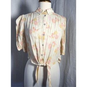 Free People Blouse Size XS Floral Cottagecore Coquette Button Down Top